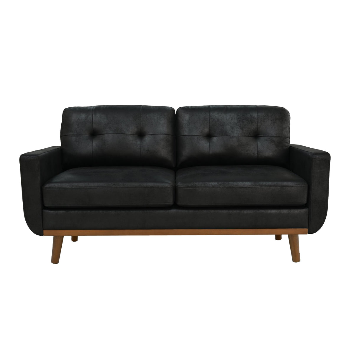 65-inch t Two-Seater Sofa in with Breathable Foil Fabric and Solid Wood Legs – Black