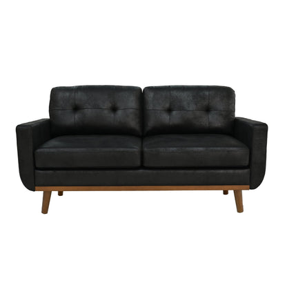 65-inch t Two-Seater Sofa in with Breathable Foil Fabric and Solid Wood Legs – Black