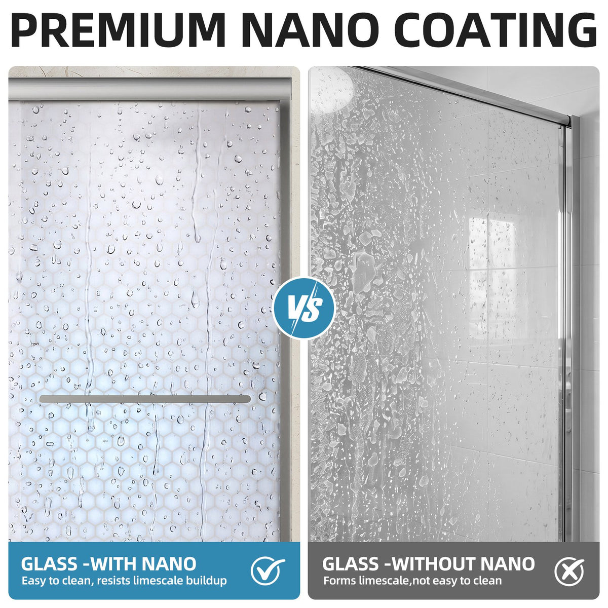 56-60" W x 72" H Framed Double Sliding Shower Door, 1/4" (6mm) Frosted Ultra-Clear Tempered Glass with nano self-cleaning coating, Brushed Nickel Finish, Reversible Installation