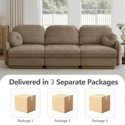 105'Chenille Cloud 3-Seater Sofa,Exquisite round pillows and quilted back cushions,Recessed Base Frame Legs,Ergonomic Design Bottom,Easy Assembly,Deep Seat Sofa Couch For Living Room,Light coffee