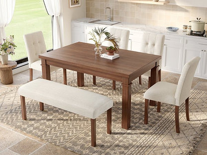 6-Piece Modern Dining Set, Rectangle Kitchen Table with 4 Upholstered Chairs & Bench, Ideal, (Easy Assembly, Space Saving)