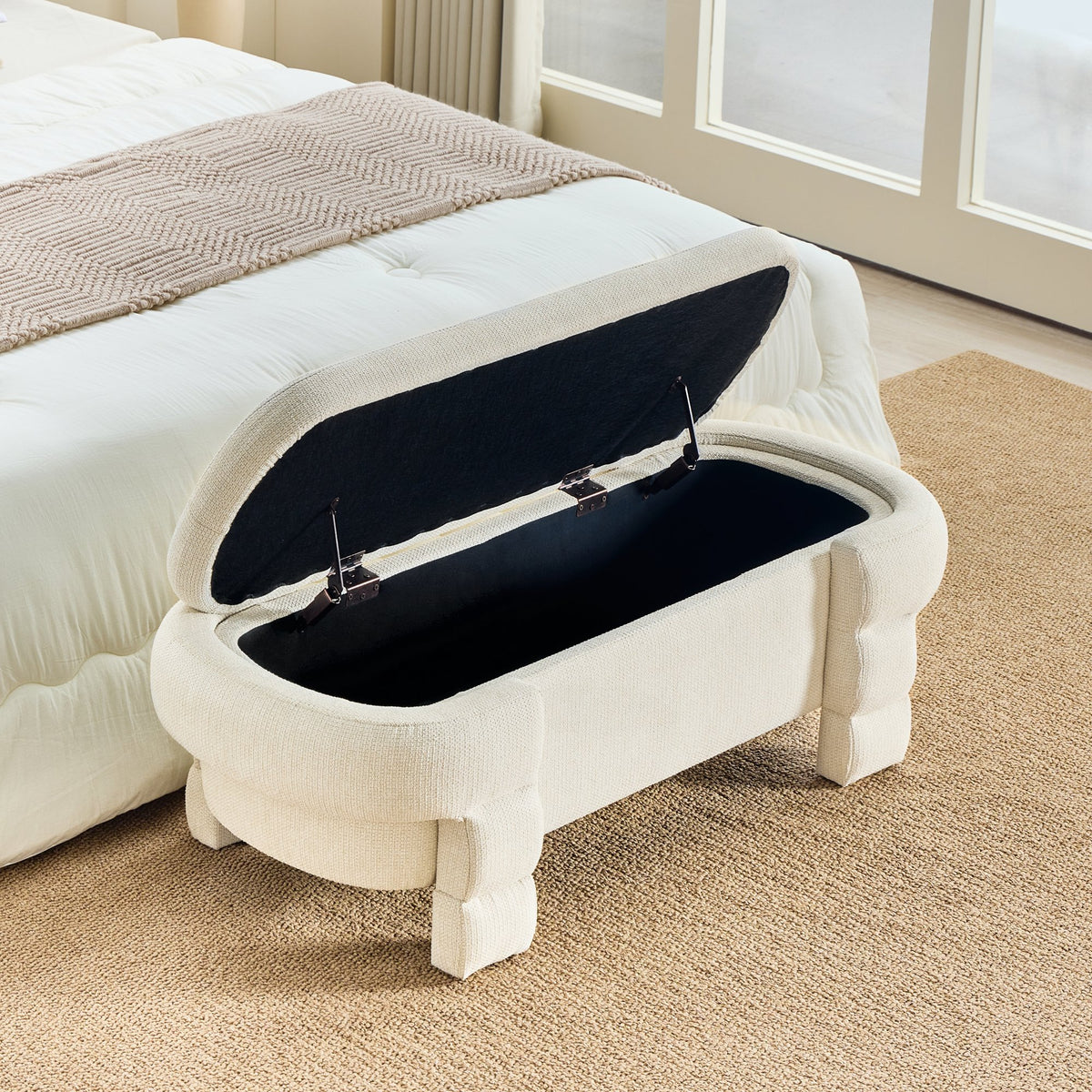 48.8" Ottoman with Storage,Storage Bench,Upholstered Entryway Bench with Seating, End of Bed Ottomans for Living Room, Bedroom, Modern Entryway Benchs,Beige