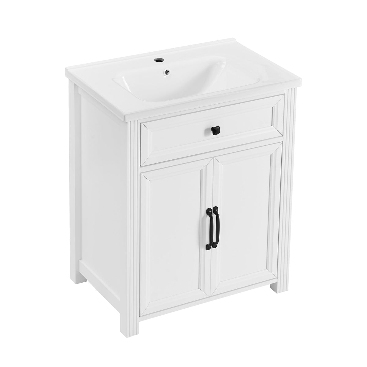 27.8" Modern Bathroom Vanity Set with Reinforced Legs & Painted Surface, Mid-Century Freestanding Bathroom Vanity Sink with Storage, High-end Restroom Vanity Cabinet with Flip-top Drawer&Metal Handles
