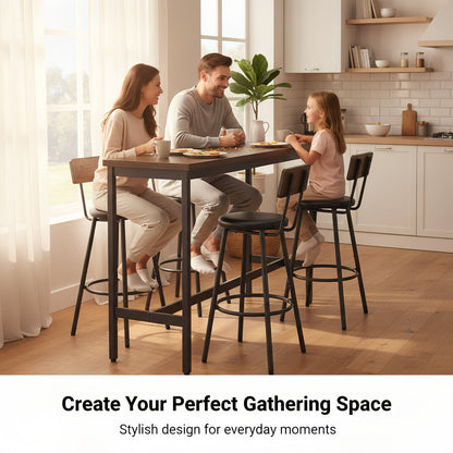 Bar Table and Chairs Set for 3, 4 Piece Industrial Dining Table Set with 3 PU Upholstered Bar Stools, Bar Table Set, Small Space Corner