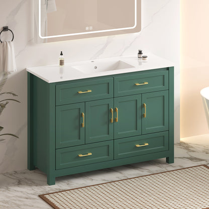 48" Green Bathroom Vanity with Resin sink Combo, Abundant Storage Cabinet -4 Soft close doors and 4 drawers