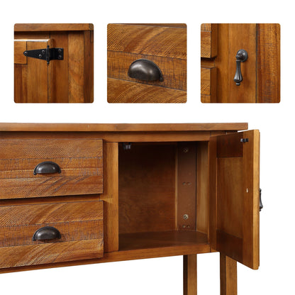 46'' Solid Wood Sideboard Console Table with 2 Drawers and Cabinets and Bottom Shelf, Retro Style Storage Dining Buffet Server Cabinet - Brown