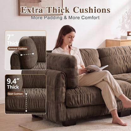 4 Seat Ruched Detailing Chenille Modular Sectional Sofa,Movable Ottoman,High-Density Foam,L Shape Thickened  Back Cushions,Easy Assembly,For Living Room,Bedroom,Brown