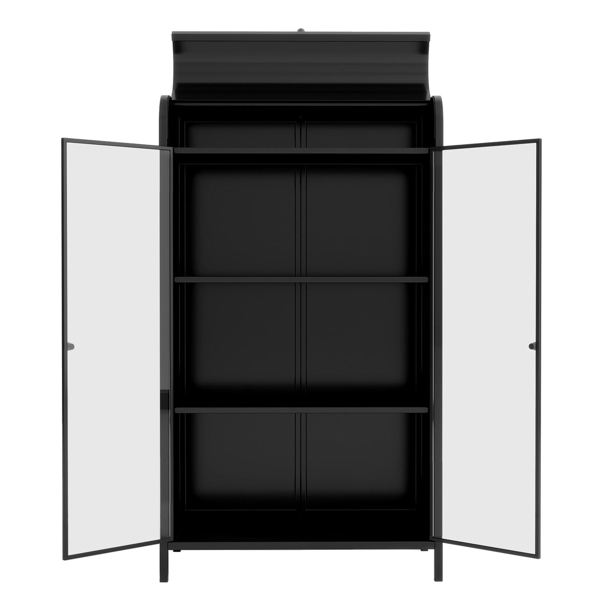 47.6" Tall Metal Storage Cabinet with Glass Doors & Flip-Top, 4-Tier Display Cabinet with Open Shelves, Freestanding Steel Sideboard Buffet for Kitchen, Living Room, Home Office, Dining Room, Bathroom