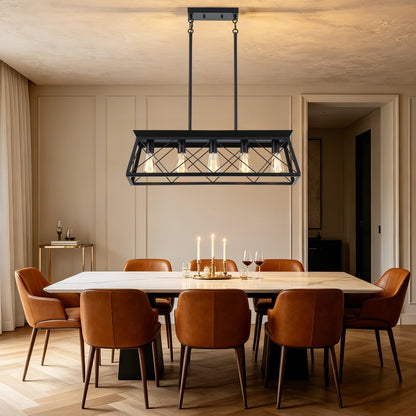 5-Light Farmhouse Chandeliers for Dining Room, Rustic Kitchen Island Lighting Pendant Light for Kitchen Dining Room Black(No Bulbs)