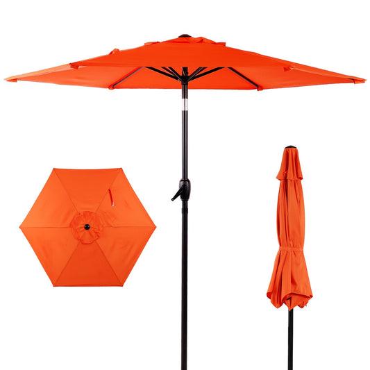 7.5 FT Patio Umbrella, Outdoor Market Yard Umbrella, Sun Shade Umbrella with Push Button Tilt and Crank Mechanism – Orange