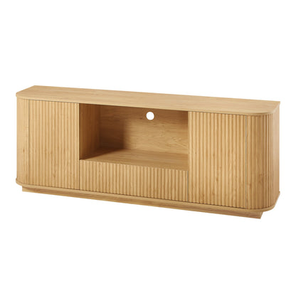 64-Inch Wavy TV Stand, Rounded Sideboard, Storage Cabinet, Wooden Vertical Stripe Cabinet for Living Room/Bedroom/Entryway. Natural,64''W x 15''D x 24''H.