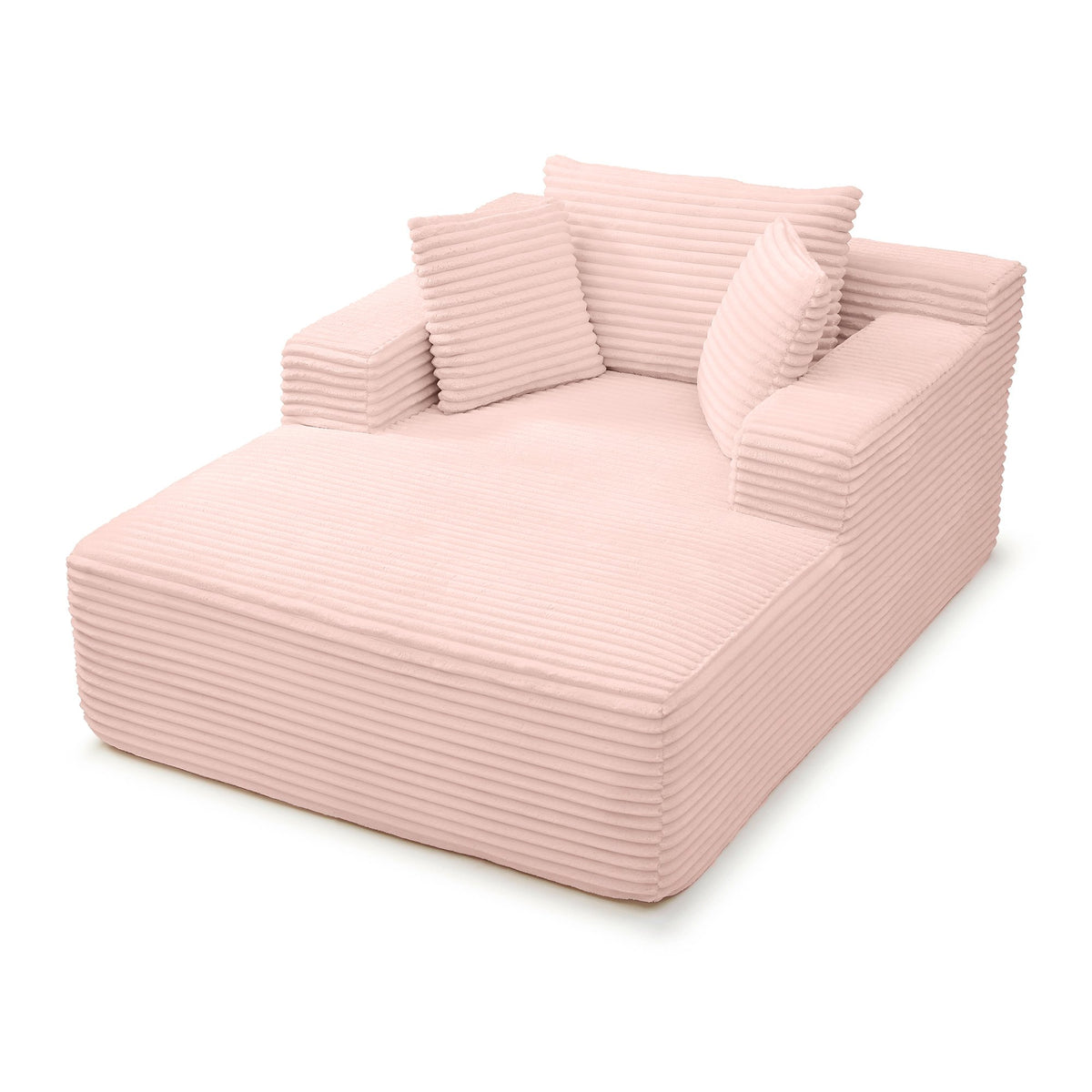 49" Chaise Lounge Indoor, Oversized Chaise Lounge Chair with 3 Comfy Pillows for Living Room Bedroom, Wide Arms Corduroy Fabric High-Density Foam No Assembly Required (Pink)