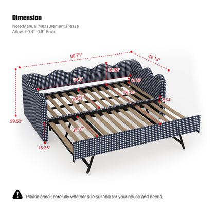 2 in 1 Convertible Sofa Bed, Plaid Fabric Couch Bed with USB Port, Triple Reinforced Frame, Solid Wood Slats, Noise-Free & Anti-Sagging, Space Saving Furniture for Small Space, Kids Room, Guest Room