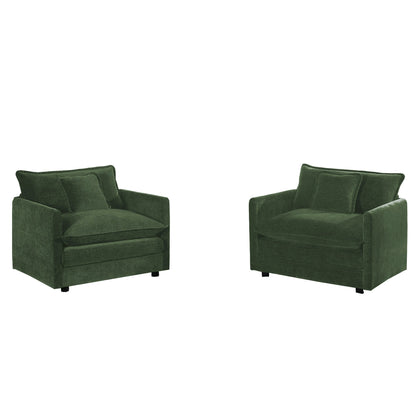 Accent Chair Set of 2, High-end Chenille Upholstered Armchairs, Living Room Side Chairs with Toss Pillow, Green Chenille