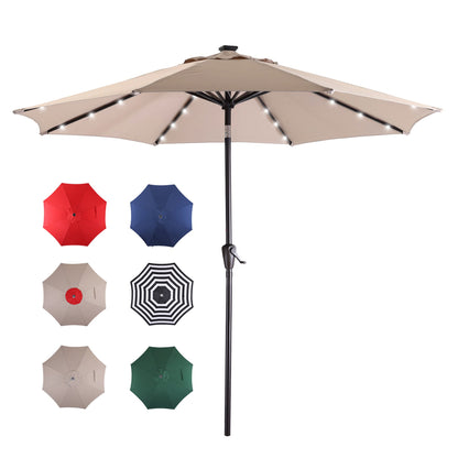 9Ft Patio Umbrella with 32 LED Solar Lights(Light Tan)
