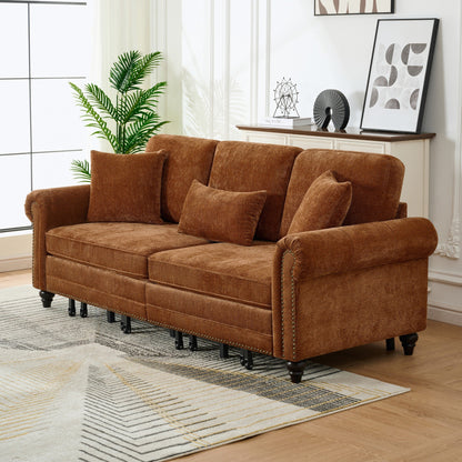86" King Pull Out Sofa Bed, 3 in 1 Convertible Sleeper Sofa,Modern 3 Seat Couch with Nailhead Trim & Rolled Arm for Living Room, Apartment, Office, Caramel Chenille