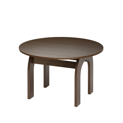 51.2" Solid Wood Extendable Dining Table, Converts Oval to Round with Walnut Finish, Sturdy Arch-Shaped Legs & Drop Leaf Design, Farmhouse Kitchen Table for Small Spaces, Easy Assembly