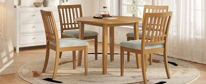 5-Piece Round Dining Table Set for 4 People, 1 Folding Wood Dining Table + 4 Upholstered Chairs
