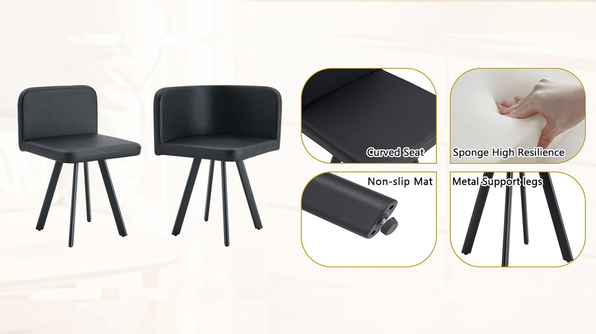 7-Piece Rectangular Dining Table Set, Fixed Two-Tone Wood Grain & Black Triamine Tabletop with 6 Black PU Leather Chairs
