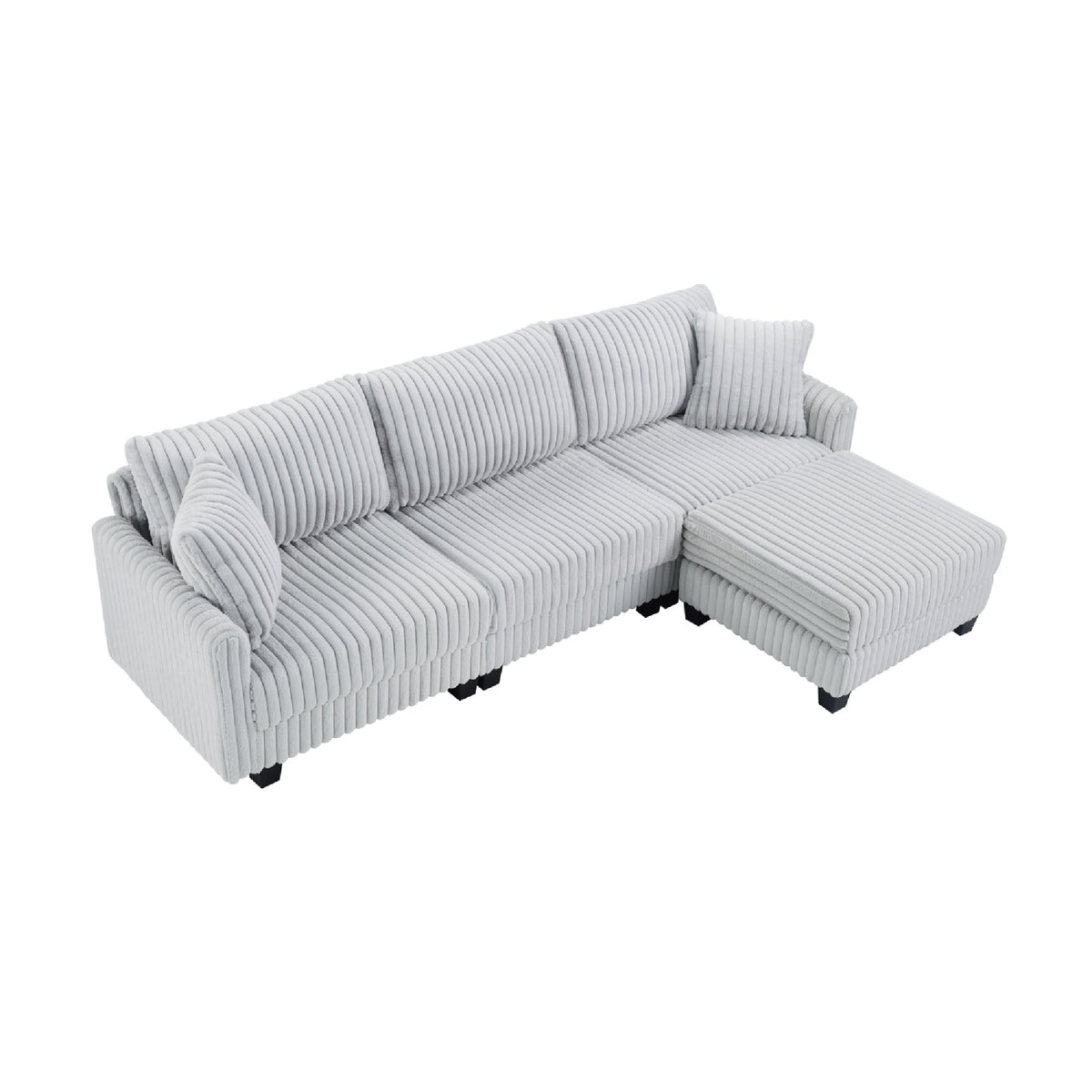 100-inch corduroy fabric sofa with L-shaped modular 3-seat convertible sofa, built-in dual charging ports at the arms