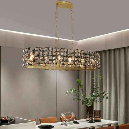 39" Contemporary Crystal and BlackGold Pendant Chandelier - Geometric Modern Light Fixture, or Living Room (Bulb Not Included)