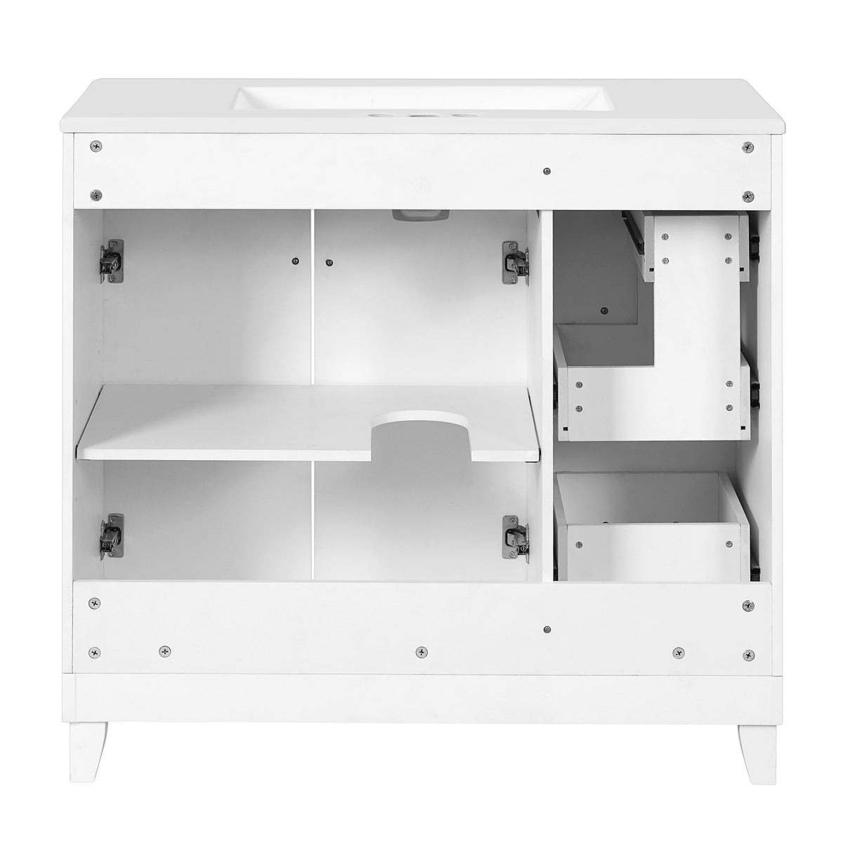 36" Modern Bathroom Vanity with Ceramic Sink, Soft Close Doors, Adjustable Shelves, Solid Wood Frame+MDF