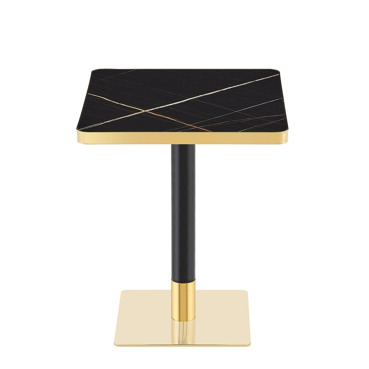 24" Square Faux Black Marble Bistro Table, 28.8" High Modern Dining Table with High Gloss UV Finish & Gold Metal Trim Edge, Heavy-Duty Stainless Steel Base Frame for Small Spaces, Cafe, Kitchen, Bistr