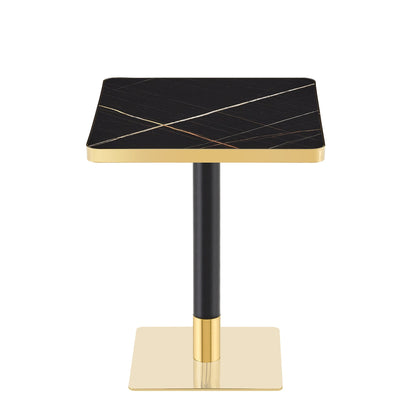 24" Square Faux Black Marble Bistro Table, 28.8" High Modern Dining Table with High Gloss UV Finish & Gold Metal Trim Edge, Heavy-Duty Stainless Steel Base Frame for Small Spaces, Cafe, Kitchen, Bistr
