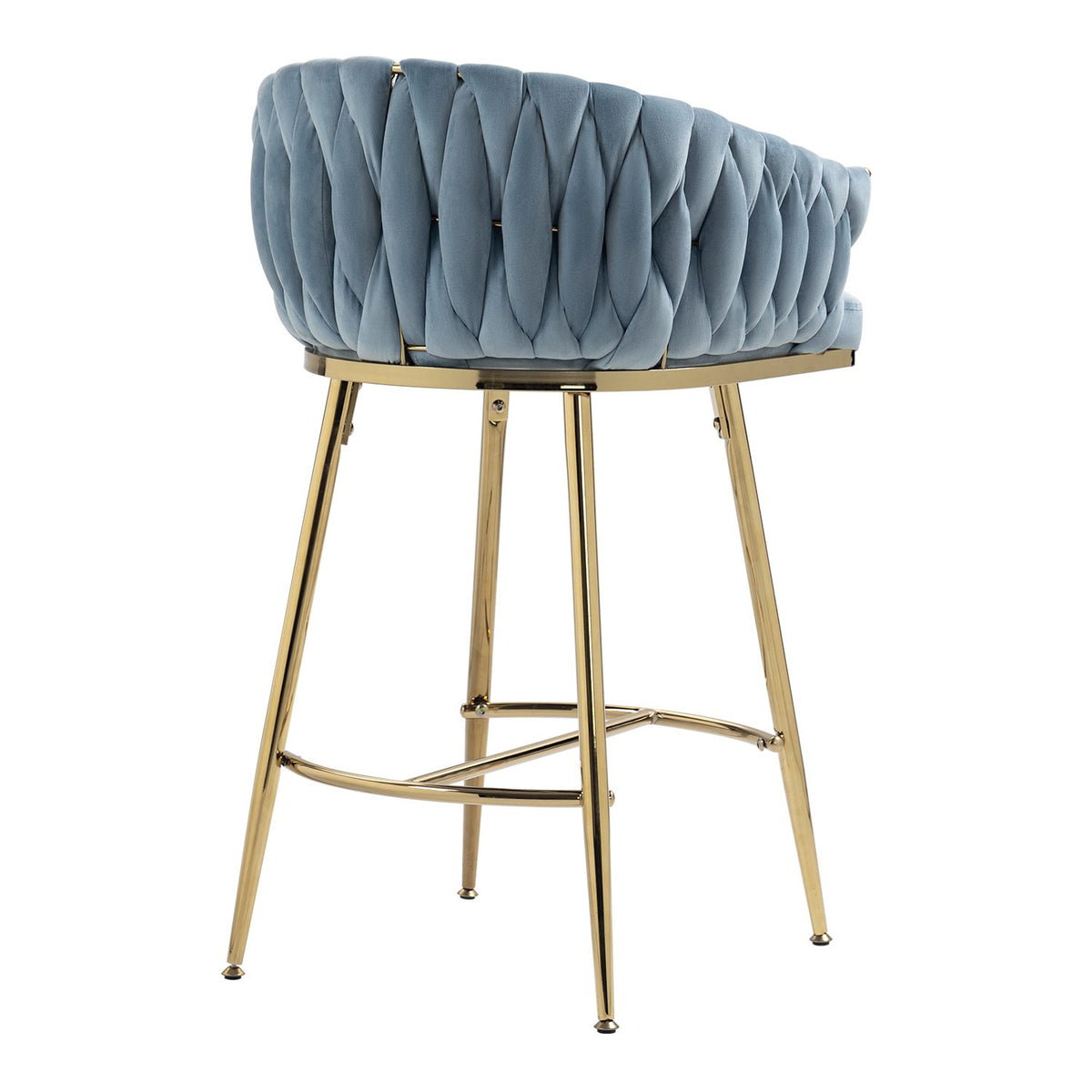 26'' Counter height bar stools Set of 2 kitchen island counter bar stool with hand- wave back, golden chromed base and footrest - Blue