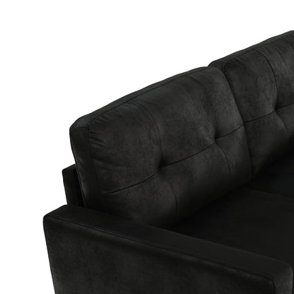 65-inch t Two-Seater Sofa in with Breathable Foil Fabric and Solid Wood Legs – Black