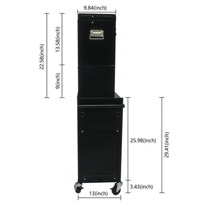 6-Drawer Lockable Tool Cabinet on Wheels - Black Steel Rolling Tool Chest with Detachable Toolbox - 2-in-1 Garage Workshop Storage