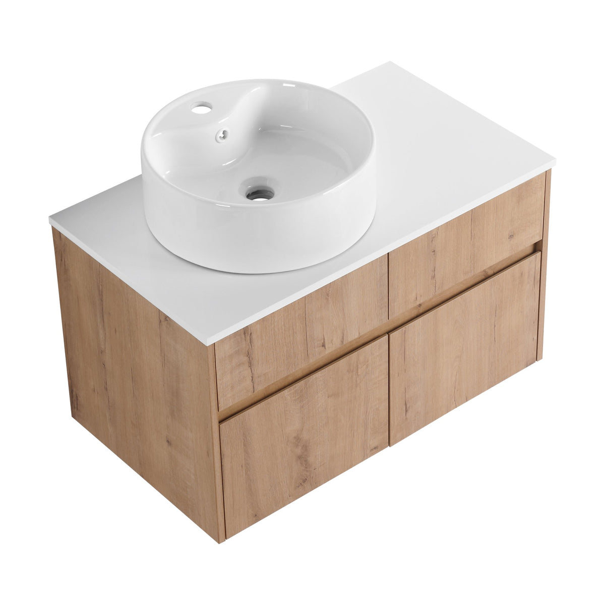 32(31-1/2") Inch Wall-Mounted Bathroom Vanity with Ceramic Art Sink and Countertop Flat Plate, 2-Soft Close Doors and 1-Drawer, KD-Packing, Plywood - BAB3098MOWH