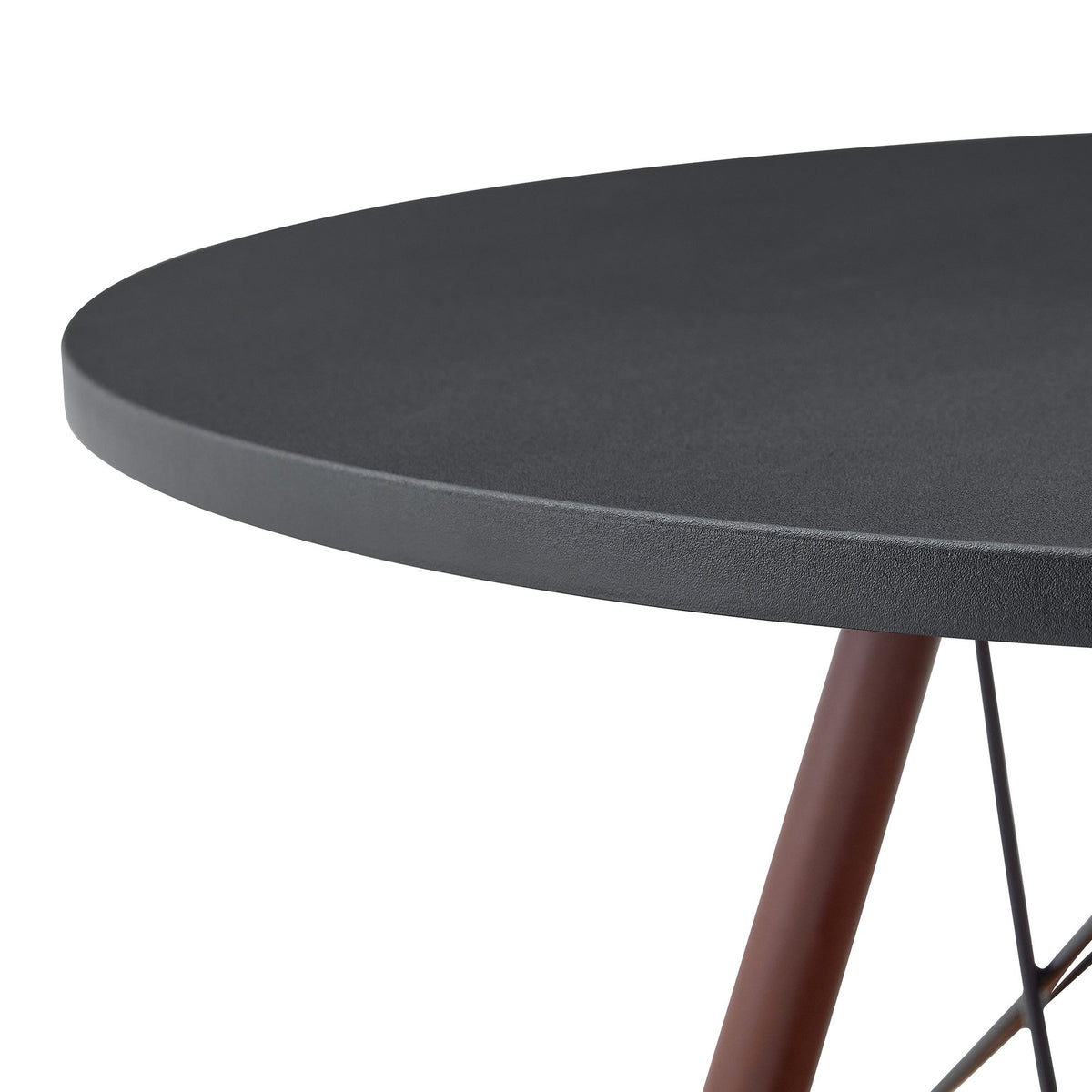 31.5-inch diameter circular dining table, black MDF vacuum formed tabletop, walnut solid wood legs