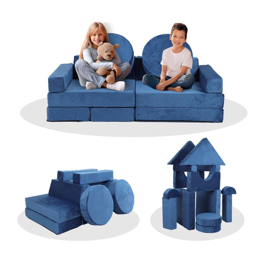 14pcs Kids Sofa Modular Play Couch, Child Sectional Sofa to Boost Creativity – Blue