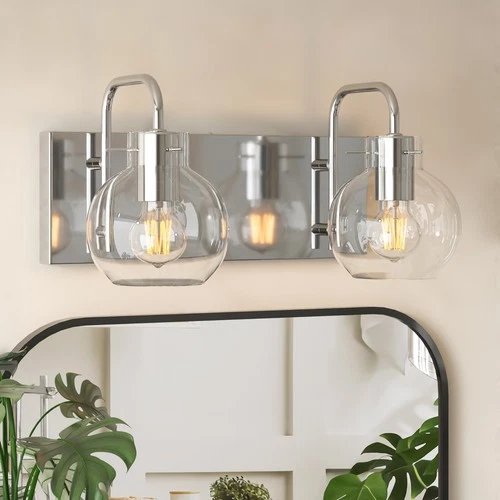 Bathroom Vanity Light Modern Brushed Nickel Wall Sconce with Clear Glass Shade-2-Light