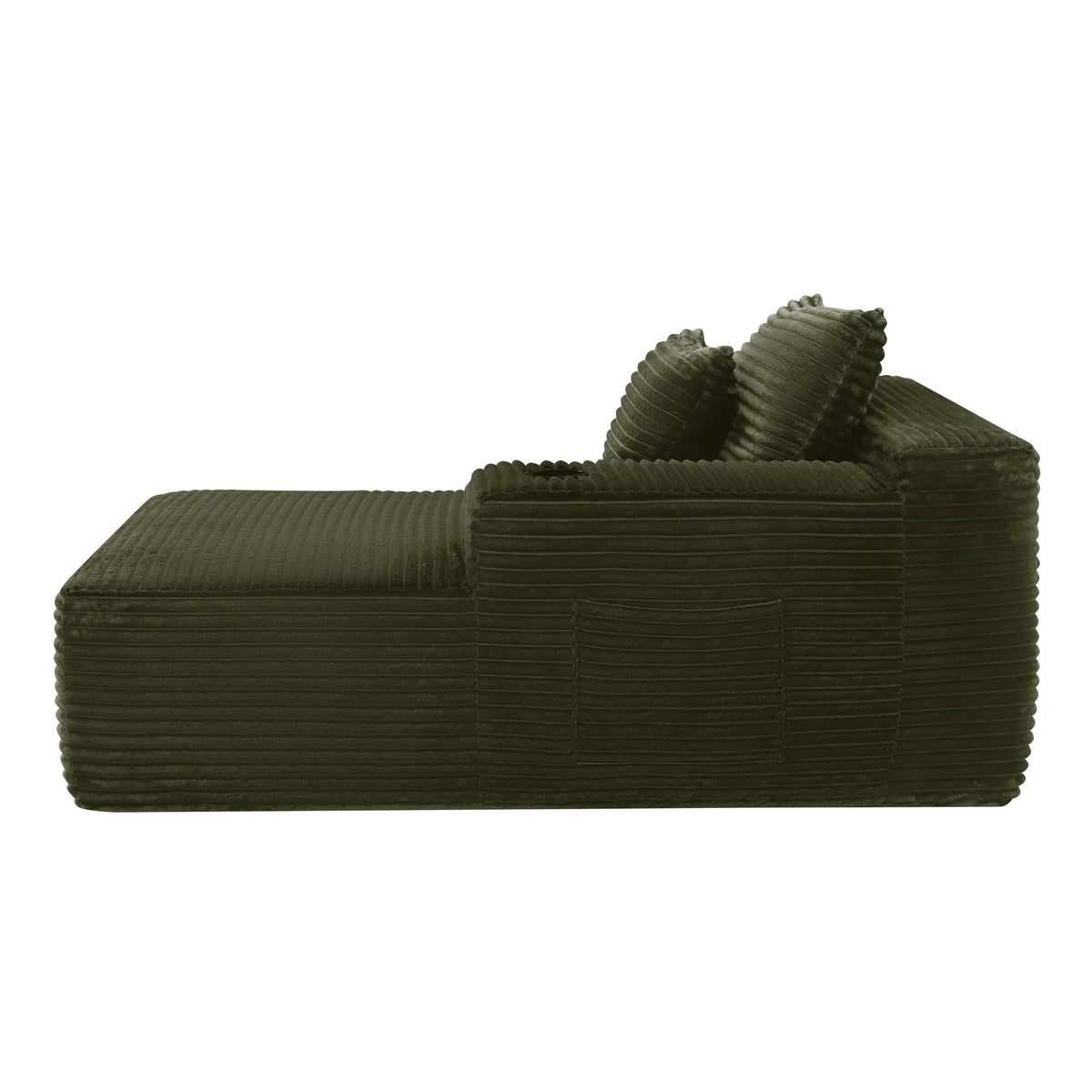 37.5-inch right chaise longue with velvet, cup holder, flexible matching, mainly for living room use. (Plush Fabric)Green