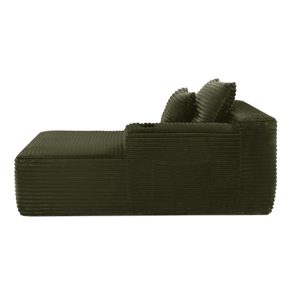 37.5-inch right chaise longue with velvet, cup holder, flexible matching, mainly for living room use. (Plush Fabric)Green