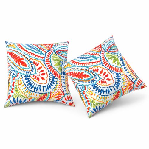 2 Pack Outdoor Pillow Covers ONLY 18x18 Inch, Water-Repellent Decorative Cushion Covers for Patio Furniture, Garden, Porch, Balcony and Outdoor Sofa-paisley multi