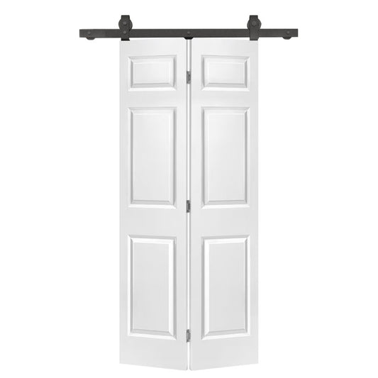 24 in. x 80 in. 6-Panel Primed MDF Composite Bi-Fold Barn Door with Sliding Hardware Kit