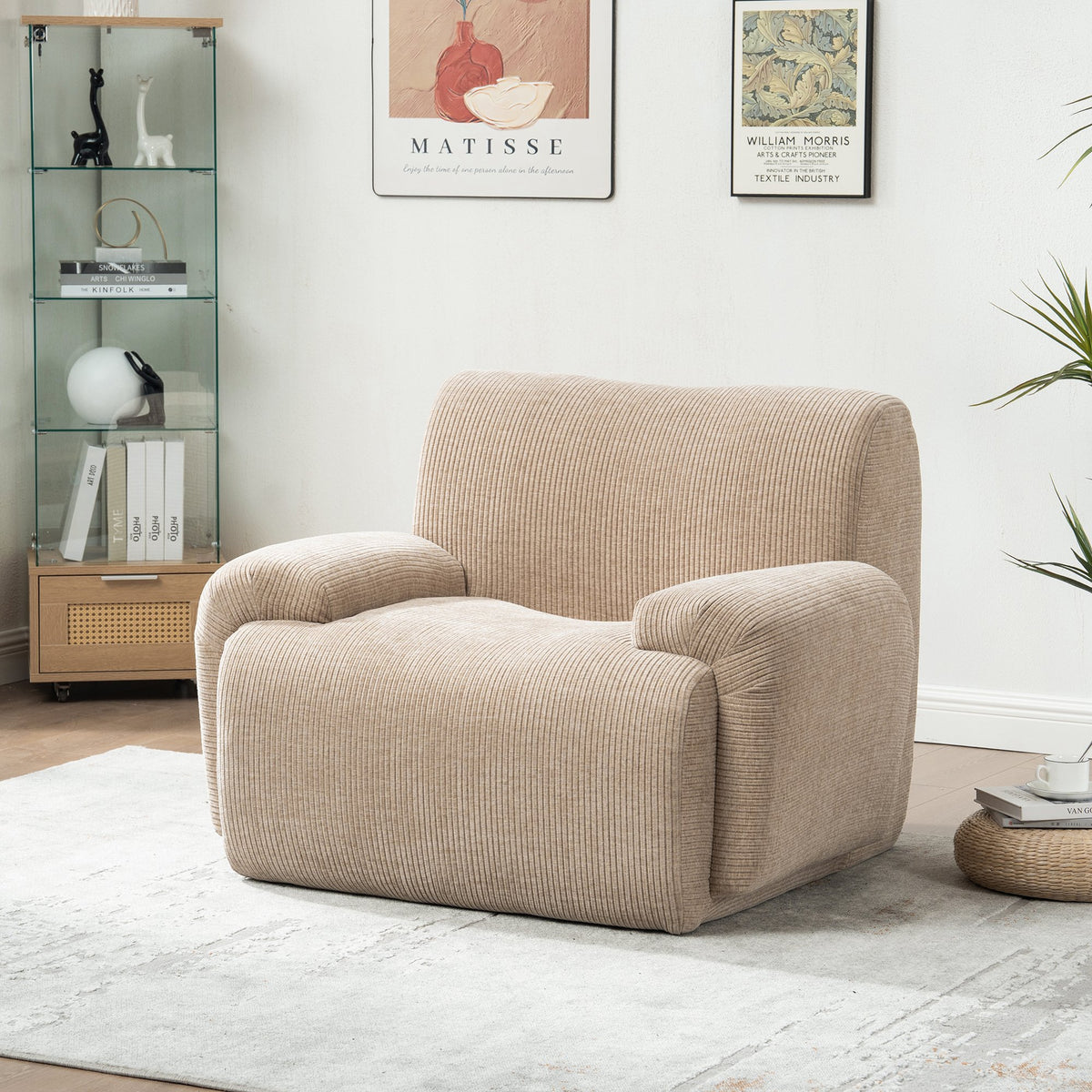 42" Wide Modern Upholstered Chenille Vertical Stripes Accent Chair, Boneless Single Sofa Chair