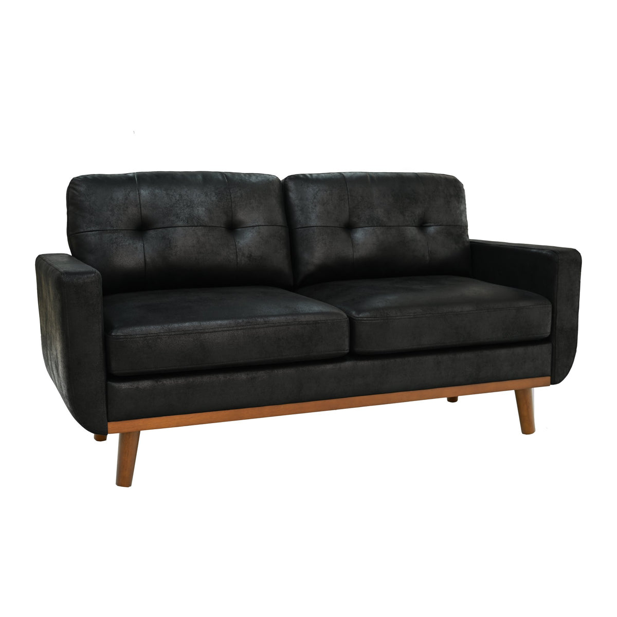 65-inch t Two-Seater Sofa in with Breathable Foil Fabric and Solid Wood Legs – Black