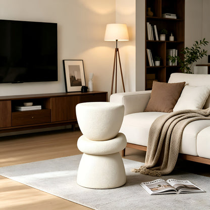 16.14''×13.78''×21.65'' Stacked Organic Sculptural Side Table, Cream Textured Round Fiberglass Accent End Table for Living Room Sofa Corner, No Assembly Required.