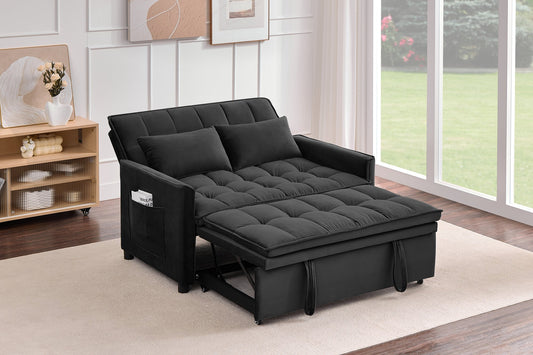 50.3" Velvet Convertible Sleeper Sofa Bed, 5-Position Adjustable Loveseat Couch with Pull-Out Bed & Side Storage Pocket, Multi-Functional 3-in-1 Sofa Bed for Small Spaces, Apartment, Living Room