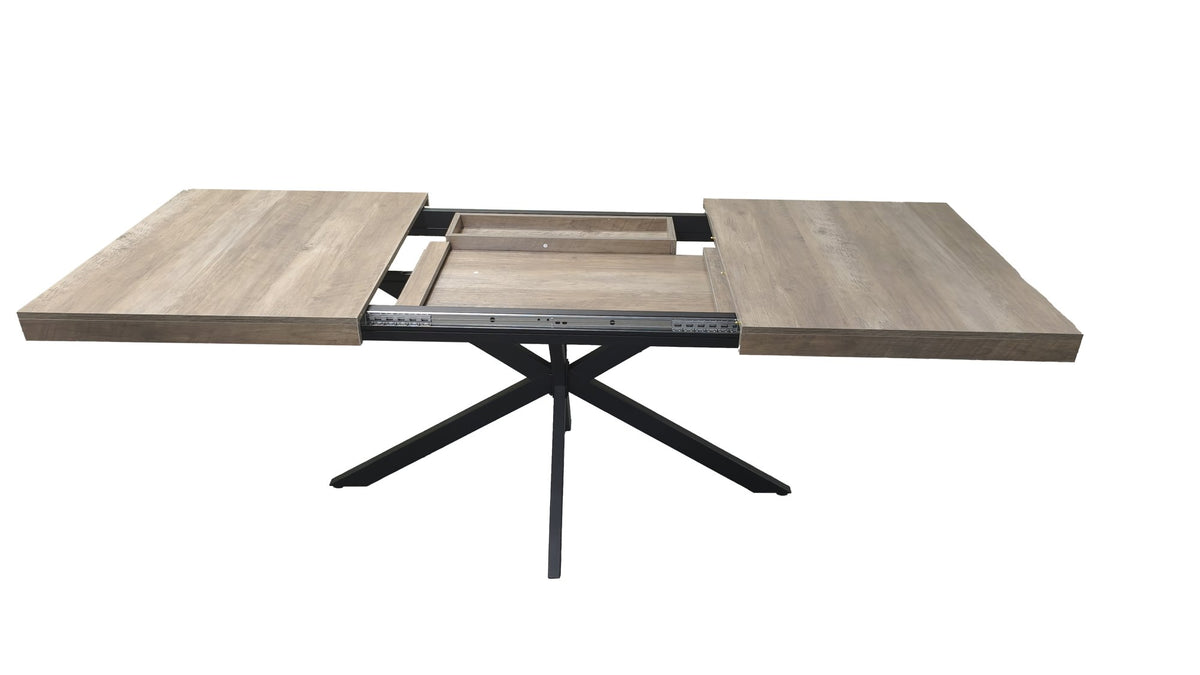 55.11'-70.86'Retro Rectangular Stretch Dining Table, Grey Carole Top With Same Color Embossed Center Plate, With Storage Box, kitchens