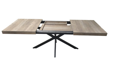 55.11'-70.86'Retro Rectangular Stretch Dining Table, Grey Carole Top With Same Color Embossed Center Plate, With Storage Box, kitchens