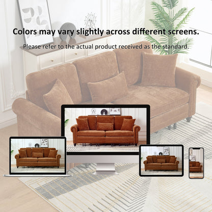 86" King Pull Out Sofa Bed, 3 in 1 Convertible Sleeper Sofa,Modern 3 Seat Couch with Nailhead Trim & Rolled Arm for Living Room, Apartment, Office, Caramel Chenille
