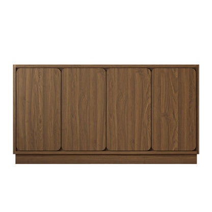 59.1 Inch Walnut 4-Door Sideboard Buffet Cabinet, Particle Board Storage Credenza with Adjustable Shelves, Wide Console Storage Cupboard for Dining Room, Kitchen, Living Room & Entryway
