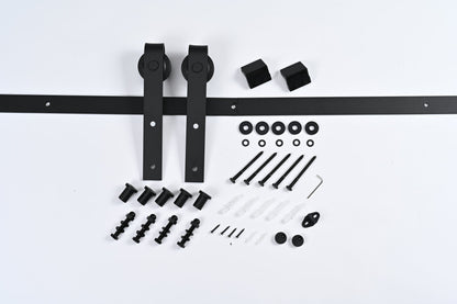 12FT Wood Double Sliding Barn Door Hardware Basic Black Big Spoke Wheel Roller Kit, 5-18FT for Choose