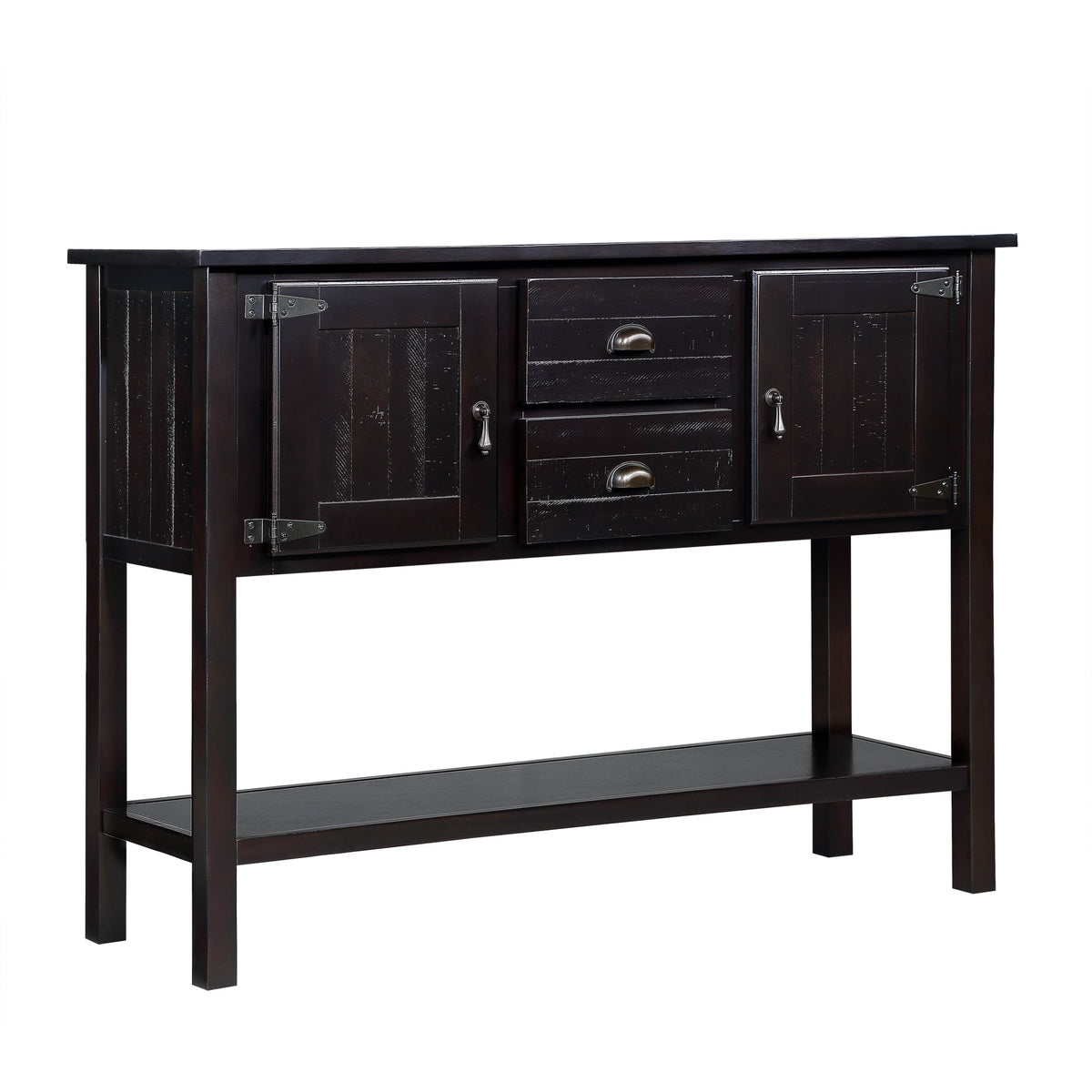 48'' Solid Wood Sideboard Console Table with 2 Drawers and Cabinets and Bottom Shelf