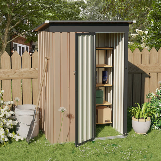 4.27FT x2.42FT Metal Garden Shed 5 X 3 FT Pent Roof with Hinge Door